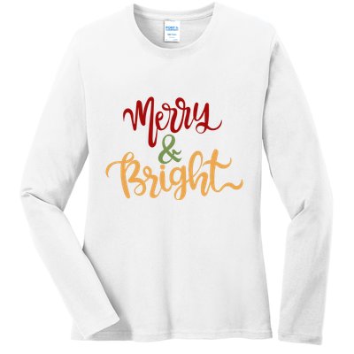 Merry & Bright Christmas Festive Holiday Spirit Ladies Long Sleeve Shirt