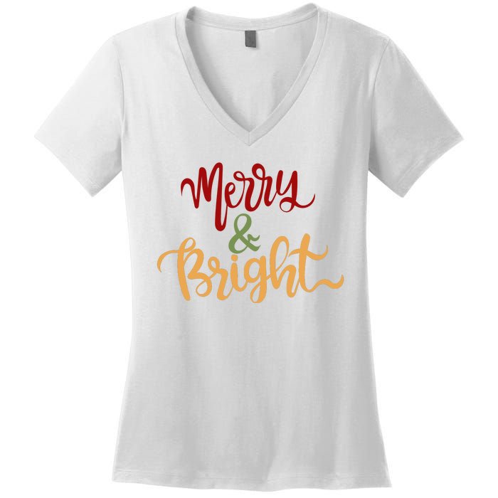 Merry & Bright Christmas Festive Holiday Spirit Women's V-Neck T-Shirt