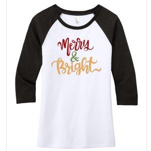 Merry & Bright Christmas Festive Holiday Spirit Women's Tri-Blend 3/4-Sleeve Raglan Shirt