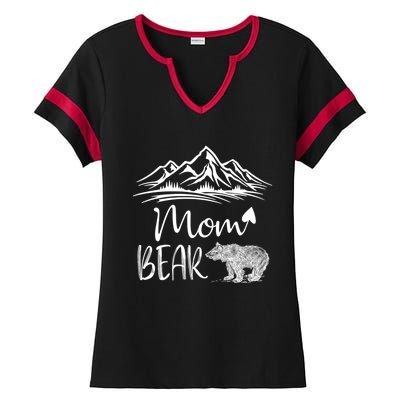 Mom Bear Camping Camp Matching Family Adventure Lovers Gift Ladies Halftime Notch Neck Tee