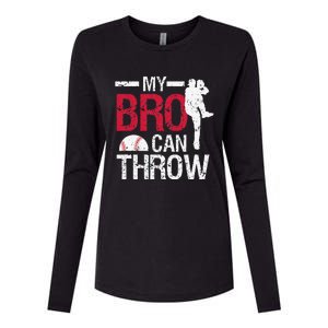 My Bro Can Throw Baseball Pitcher Biggest Fan Sister Brother Womens Cotton Relaxed Long Sleeve T-Shirt