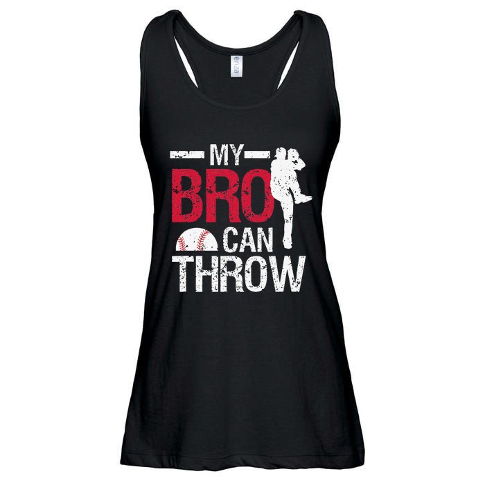 My Bro Can Throw Baseball Pitcher Biggest Fan Sister Brother Ladies Essential Flowy Tank