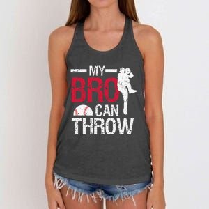 My Bro Can Throw Baseball Pitcher Biggest Fan Sister Brother Women's Knotted Racerback Tank