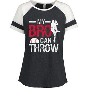 My Bro Can Throw Baseball Pitcher Biggest Fan Sister Brother Enza Ladies Jersey Colorblock Tee