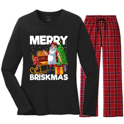 Merry Briskmas Christmas July Santa Brisket Smoking Smoker Women's Long Sleeve Flannel Pajama Set 