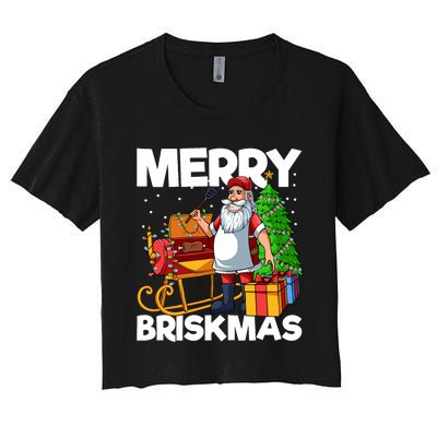 Merry Briskmas Christmas July Santa Brisket Smoking Smoker Women's Crop Top Tee