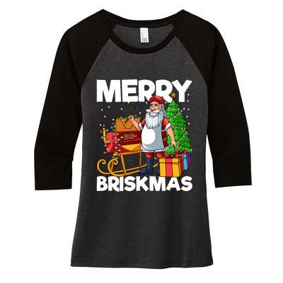 Merry Briskmas Christmas July Santa Brisket Smoking Smoker Women's Tri-Blend 3/4-Sleeve Raglan Shirt