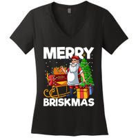 Merry Briskmas Christmas July Santa Brisket Smoking Smoker Women's V-Neck T-Shirt