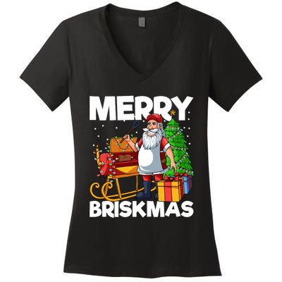 Merry Briskmas Christmas July Santa Brisket Smoking Smoker Women's V-Neck T-Shirt