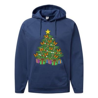 Monarch Butterfly Christmas Tree Ornats Orange Butterfly Gift Performance Fleece Hoodie