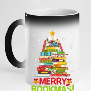 Merry Bookmas Christmas Library Tree Reading Librarian 11oz Black Color Changing Mug