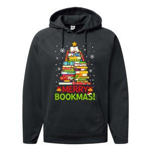 Merry Bookmas Christmas Library Tree Reading Librarian Performance Fleece Hoodie