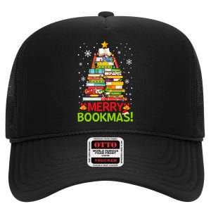 Merry Bookmas Christmas Library Tree Reading Librarian High Crown Mesh Back Trucker Hat