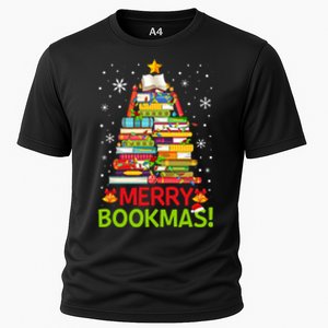 Merry Bookmas Christmas Library Tree Reading Librarian Cooling Performance Crew T-Shirt