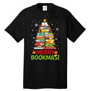 Merry Bookmas Christmas Library Tree Reading Librarian Tall T-Shirt