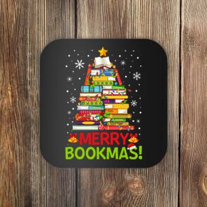 Merry Bookmas Christmas Library Tree Reading Librarian Coaster