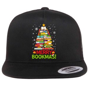 Merry Bookmas Christmas Library Tree Reading Librarian Flat Bill Trucker Hat