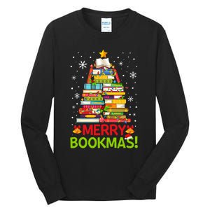 Merry Bookmas Christmas Library Tree Reading Librarian Tall Long Sleeve T-Shirt