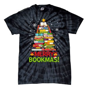 Merry Bookmas Christmas Library Tree Reading Librarian Tie-Dye T-Shirt