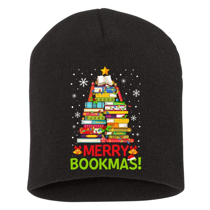 Merry Bookmas Christmas Library Tree Reading Librarian Short Acrylic Beanie