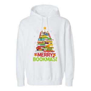 Merry Bookmas Christmas Library Tree Reading Librarian Garment-Dyed Fleece Hoodie