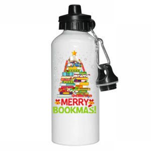 Merry Bookmas Christmas Library Tree Reading Librarian Aluminum Water Bottle