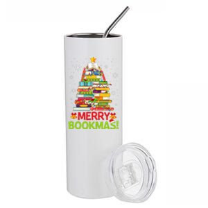 Merry Bookmas Christmas Library Tree Reading Librarian Stainless Steel Tumbler