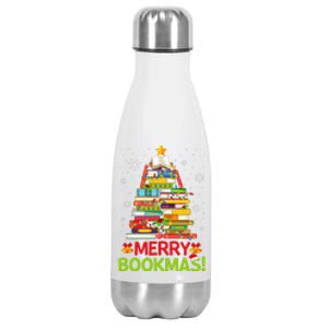 Merry Bookmas Christmas Library Tree Reading Librarian Stainless Steel Insulated Water Bottle