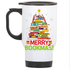 Merry Bookmas Christmas Library Tree Reading Librarian Stainless Steel Travel Mug