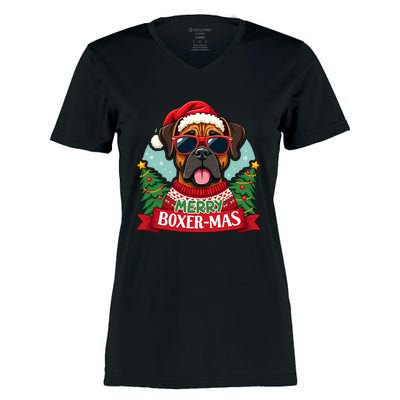 Merry Boxermas Cute Boxer Dog Christmas Women's Momentum V-Neck T-Shirt