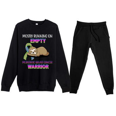 Metastatic Breast Cancer Warrior Awareness Sloth Premium Crewneck Sweatsuit Set