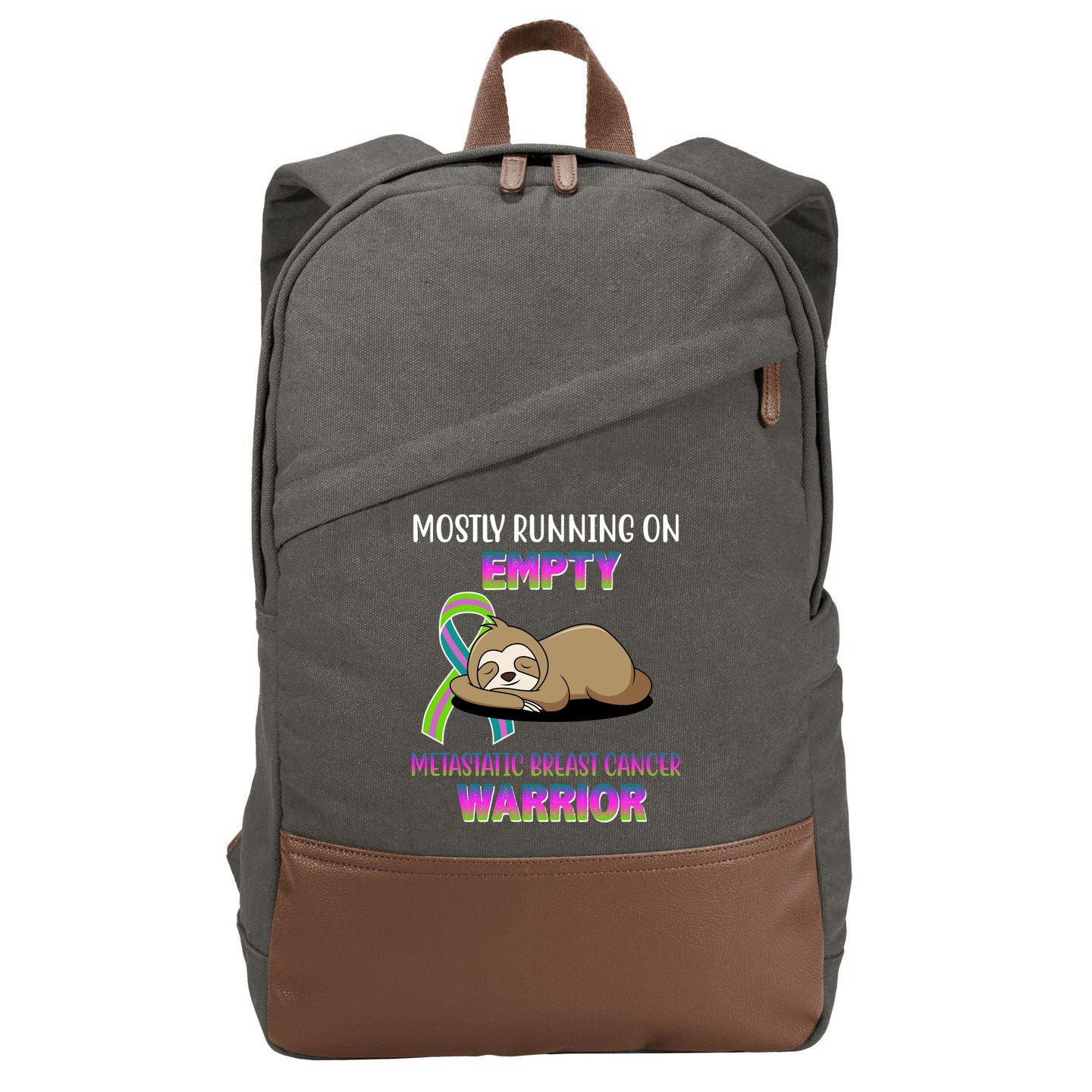 Metastatic Breast Cancer Warrior Awareness Sloth Cotton Canvas Backpack