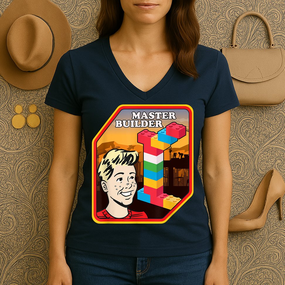 Master Builder Construction Building Blocks Bricks Engineer Women's V-Neck T-Shirt