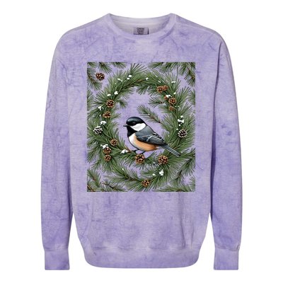 Maine Black Capped Chickadee With Pine Funny Gift Colorblast Crewneck Sweatshirt