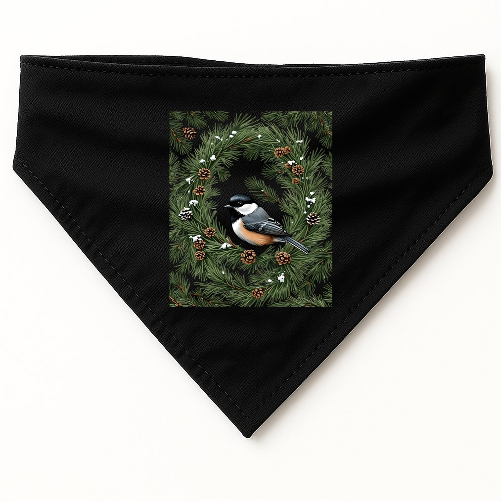 Maine Black Capped Chickadee With Pine Funny Gift USA-Made Doggie Bandana