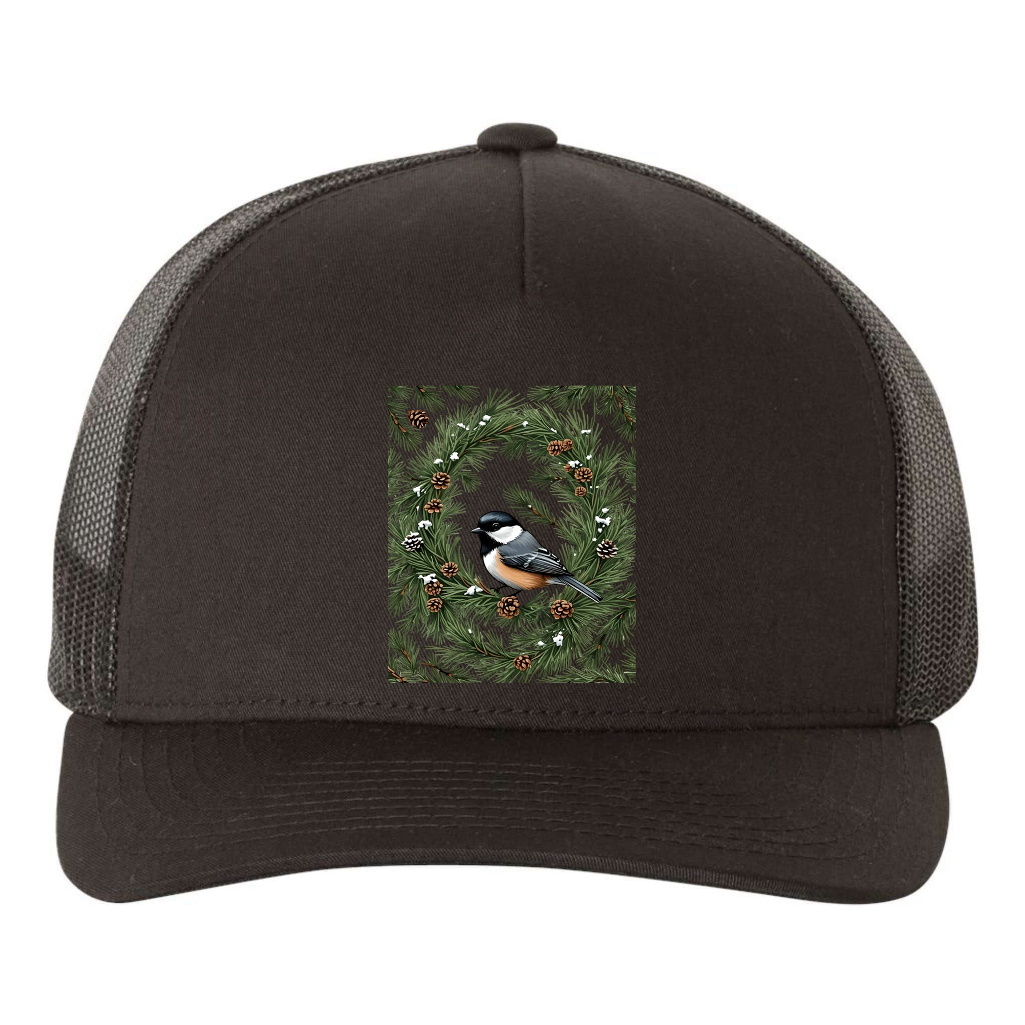 Maine Black Capped Chickadee With Pine Funny Gift Yupoong Adult 5-Panel Trucker Hat