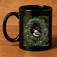 Maine Black Capped Chickadee With Pine Funny Gift 11oz C Handle Ceramic Mug