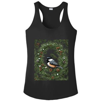 Maine Black Capped Chickadee With Pine Funny Gift Ladies PosiCharge Competitor Racerback Tank