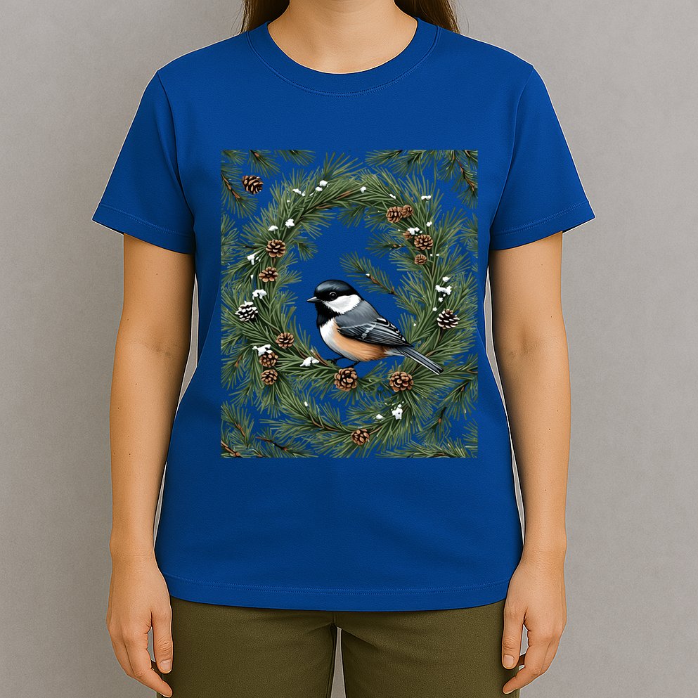 Maine Black Capped Chickadee With Pine Funny Gift T-Shirt