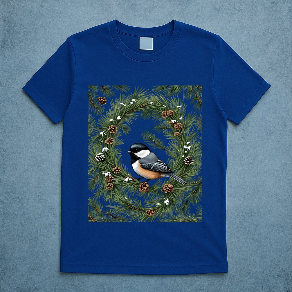 Maine Black Capped Chickadee With Pine Funny Gift T-Shirt