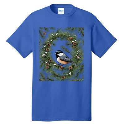 Maine Black Capped Chickadee With Pine Funny Gift Tall T-Shirt