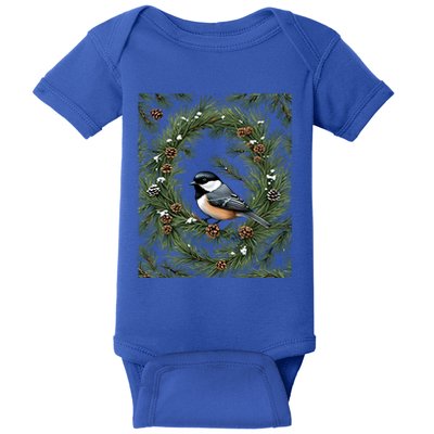 Maine Black Capped Chickadee With Pine Funny Gift Baby Bodysuit