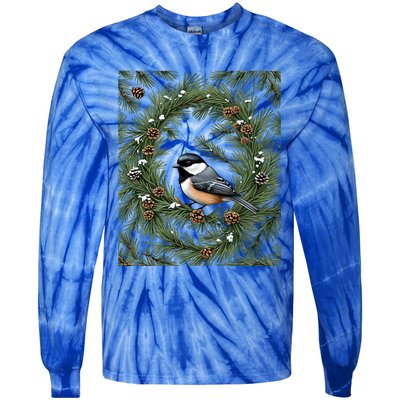 Maine Black Capped Chickadee With Pine Funny Gift Tie-Dye Long Sleeve Shirt