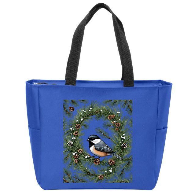 Maine Black Capped Chickadee With Pine Funny Gift Zip Tote Bag