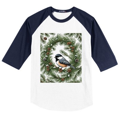 Maine Black Capped Chickadee With Pine Funny Gift Baseball Sleeve Shirt