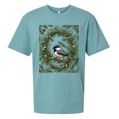 Maine Black Capped Chickadee With Pine Funny Gift Sueded Cloud Jersey T-Shirt