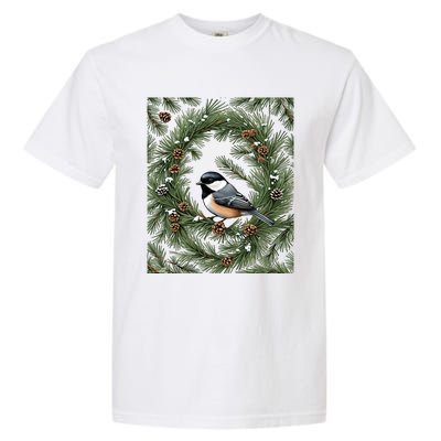 Maine Black Capped Chickadee With Pine Funny Gift Garment-Dyed Heavyweight T-Shirt