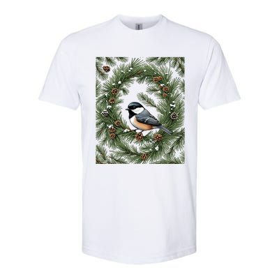 Maine Black Capped Chickadee With Pine Funny Gift Softstyle CVC T-Shirt