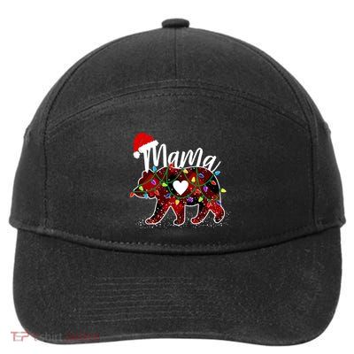 Mama Bear Christmas Red Buffalo Plaid With Santa Hat Lights Gift 7-Panel Snapback Hat