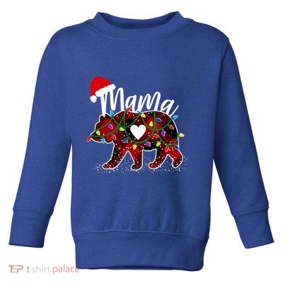 Mama Bear Christmas Red Buffalo Plaid With Santa Hat Lights Gift Toddler Sweatshirt